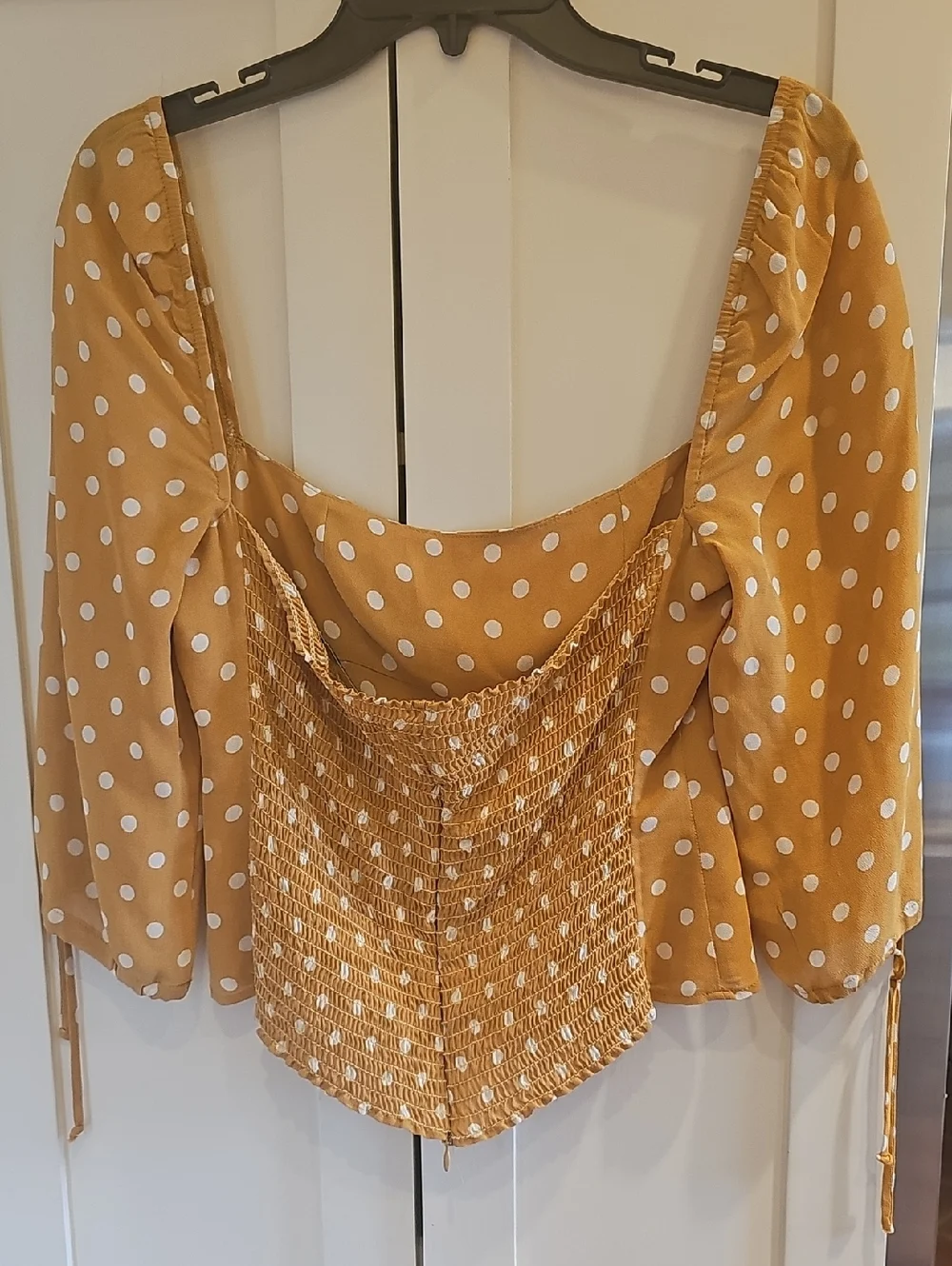 Reformation Mustard Polka Dot Square-Neck Blouse